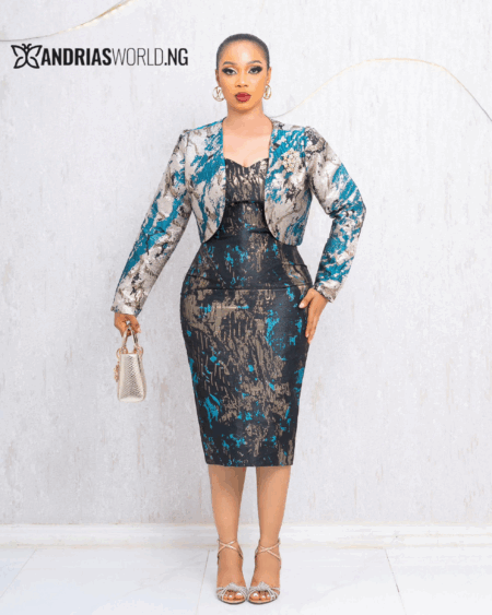 TEAL BLUE AND GOLD DAMASK DRESS SET